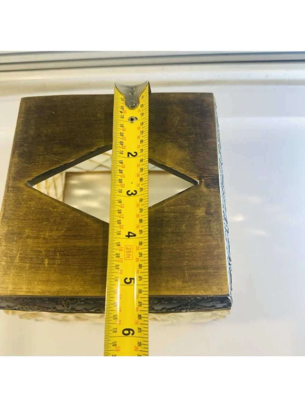 Vintage Amber Heavy Lucite Acrylic Square Tissue Box Holder Gold Ornate Regency